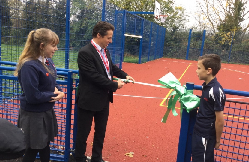 Nigel Huddleston MP at grand opening of MUGA at Westacre Middle School