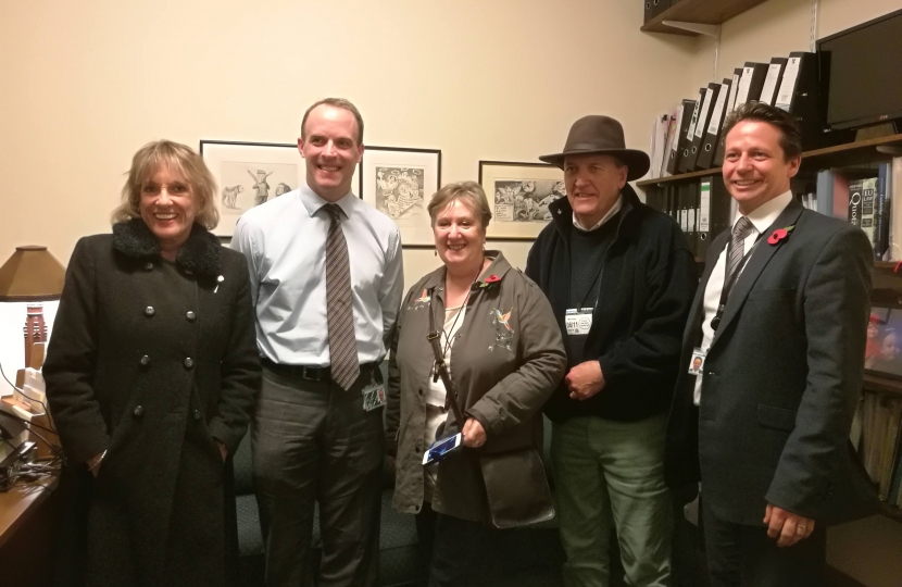 Nigel Huddleston MP with Dominic Raab, Dame Esther Rantzen, Jane and Marc Jackson from the Bristol Grandparents Support Group