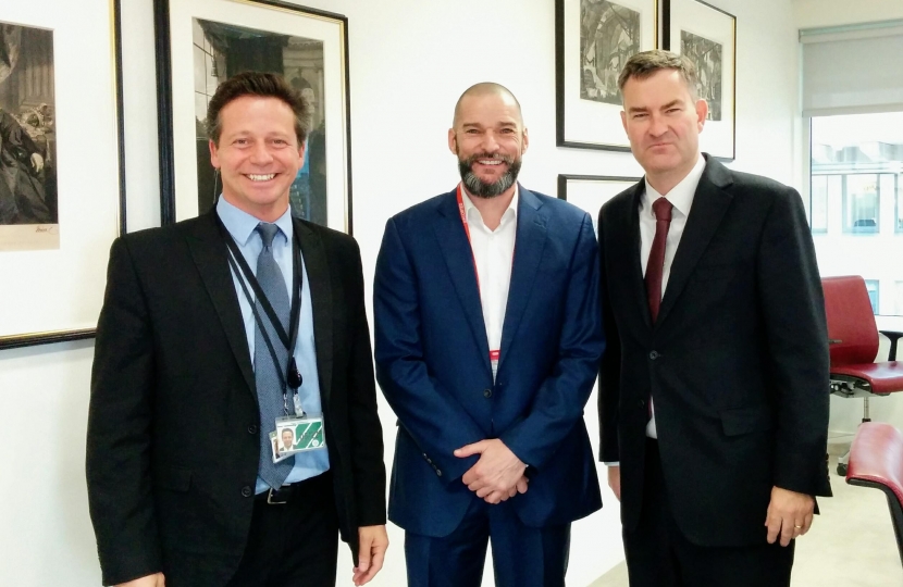 Nigel Huddleston MP with Fred Sirieix and Justice Secretary David Gauke