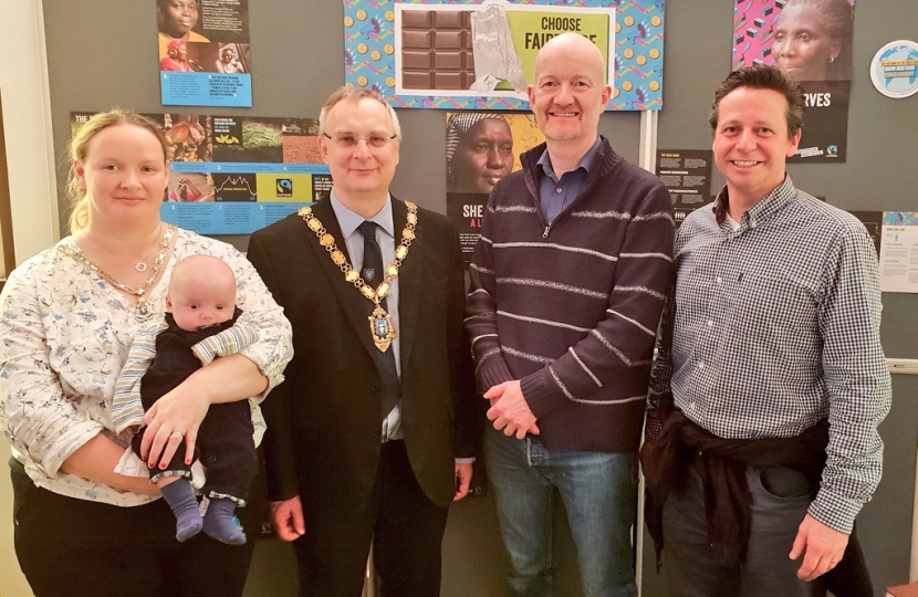 Nigel Huddleston MP with Dr Edward Pillar and Mark and Emma Goodge at Evesham Baptist Church pancake morning