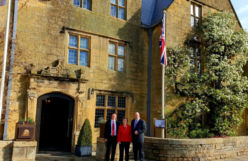 Nigel Huddleston MP with Anthea McIntyre MEP and Jason Adams at Lygon Arms, Broadway