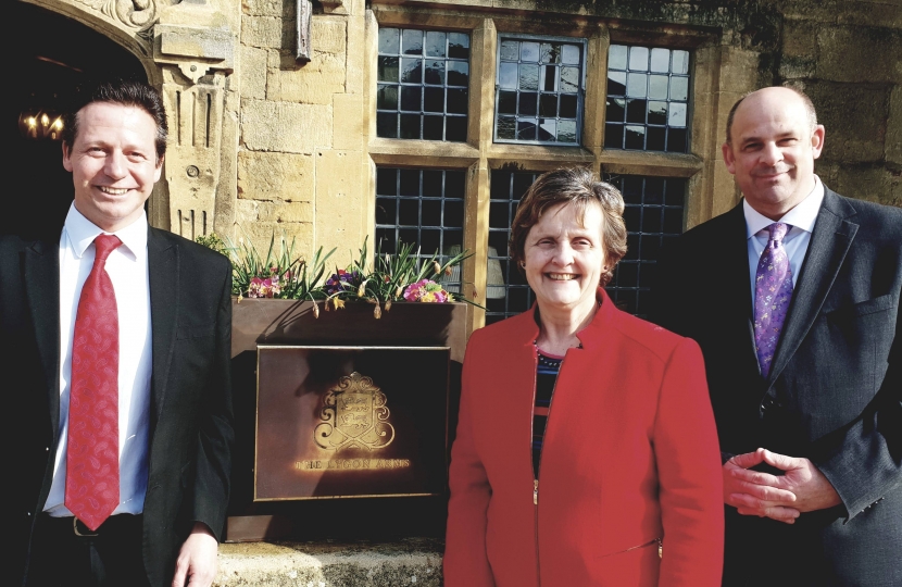 Nigel Huddleston MP with Anthea McIntyre MEP and Jason Adams at Lygon Arms, Broadway