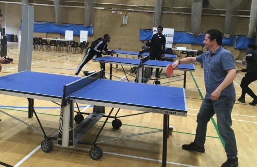 Nigel Huddleston MP and Johnny Mercer MP playing ping pong