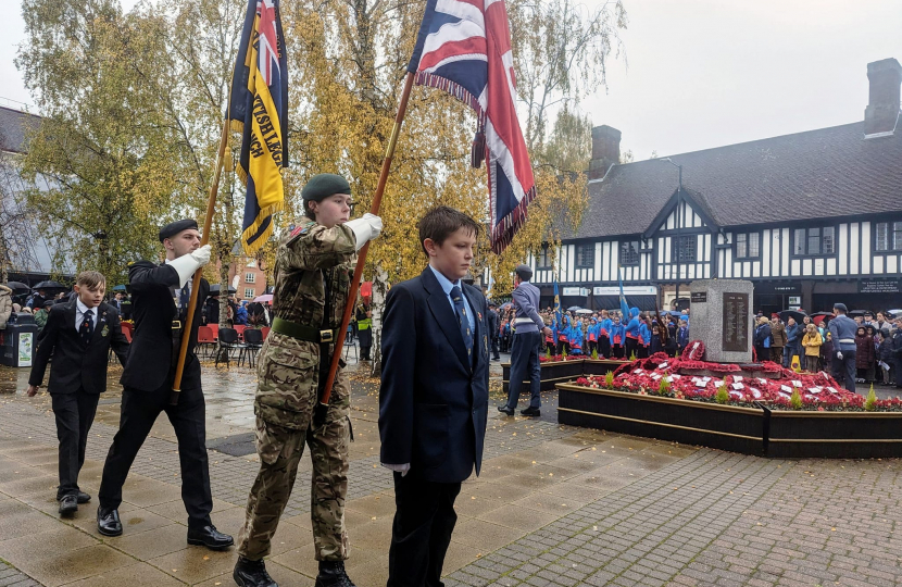 Nigel Huddleston MP attends Remembrance Sunday ceremony in Droitwich.