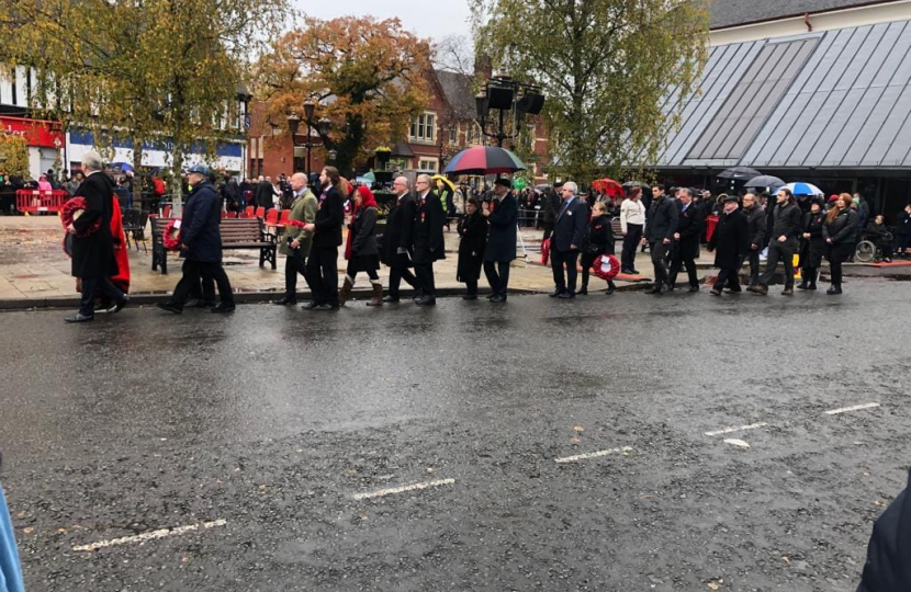 Nigel Huddleston MP attends Remembrance Sunday ceremony in Droitwich.