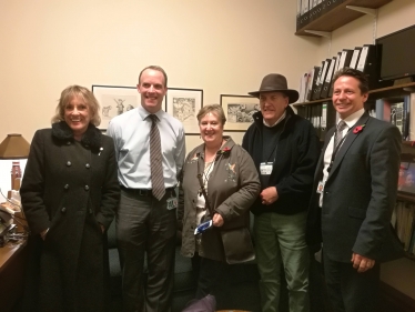 Nigel Huddleston MP with Dominic Raab, Dame Esther Rantzen, Jane and Marc Jackson from the Bristol Grandparents Support Group