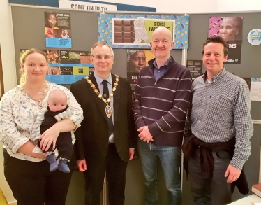 Nigel Huddleston MP with Dr Edward Pillar and Mark and Emma Goodge at Evesham Baptist Church pancake morning