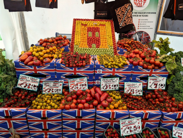 Broadway Deli's mosaic of Broadway Tower made out of tomatoes.